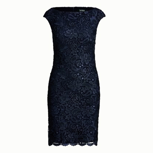 Lauren Ralph Lauren Lace Sheath Dress - Dynasty Blue 6 Lauren Ralph Lauren Lace Sheath Dress - Dynasty Blue 6